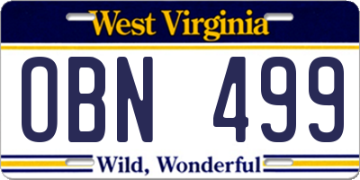 WV license plate OBN499