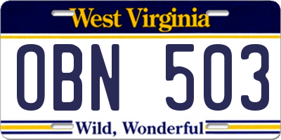 WV license plate OBN503