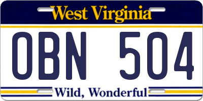WV license plate OBN504