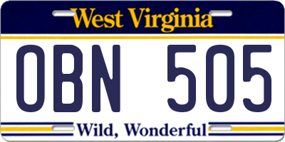 WV license plate OBN505