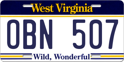 WV license plate OBN507