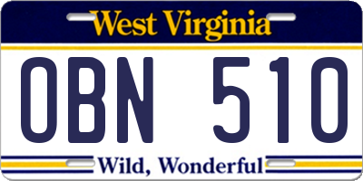 WV license plate OBN510
