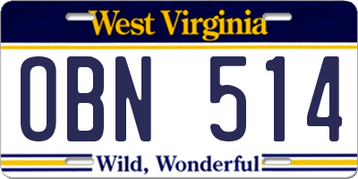 WV license plate OBN514