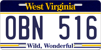 WV license plate OBN516