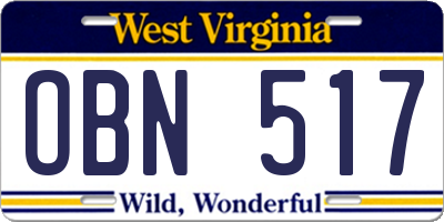 WV license plate OBN517