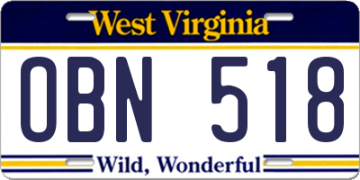 WV license plate OBN518