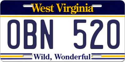 WV license plate OBN520