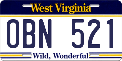 WV license plate OBN521