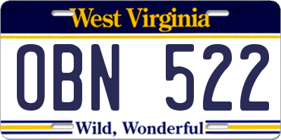 WV license plate OBN522