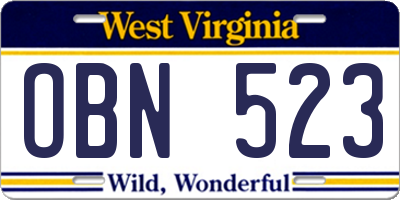 WV license plate OBN523