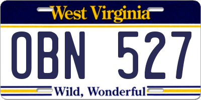WV license plate OBN527