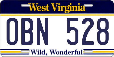 WV license plate OBN528