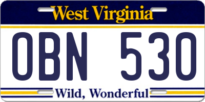 WV license plate OBN530