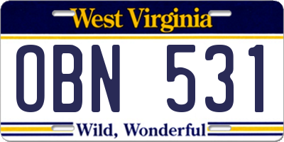 WV license plate OBN531