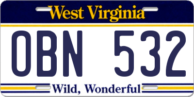 WV license plate OBN532