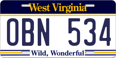 WV license plate OBN534
