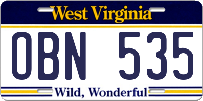 WV license plate OBN535