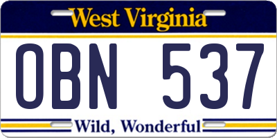 WV license plate OBN537