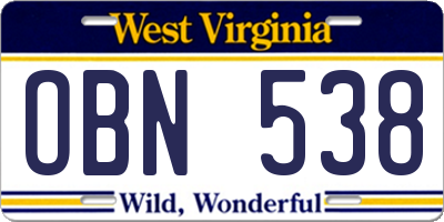 WV license plate OBN538