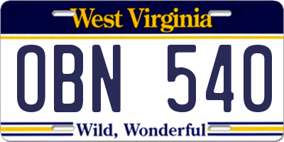 WV license plate OBN540