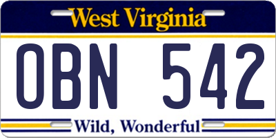 WV license plate OBN542