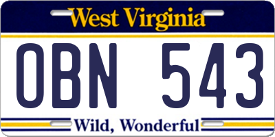 WV license plate OBN543