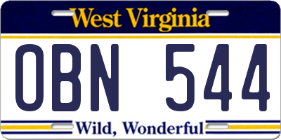 WV license plate OBN544