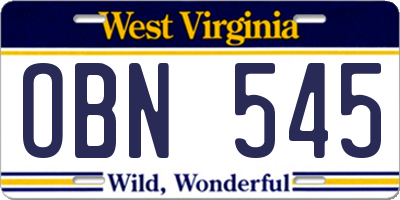WV license plate OBN545