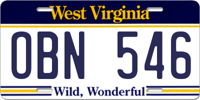 WV license plate OBN546