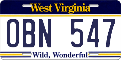 WV license plate OBN547