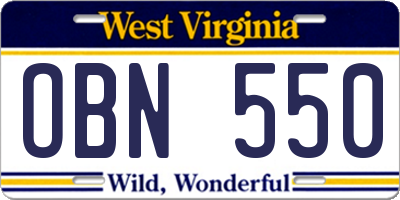 WV license plate OBN550