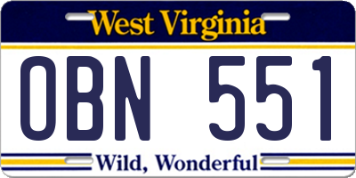 WV license plate OBN551