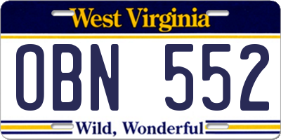 WV license plate OBN552
