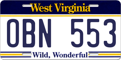 WV license plate OBN553