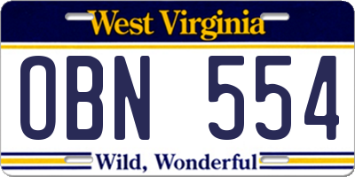 WV license plate OBN554