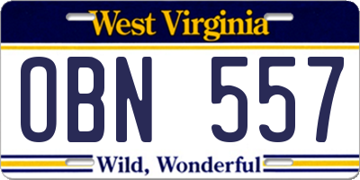 WV license plate OBN557