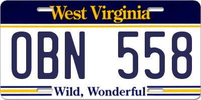 WV license plate OBN558