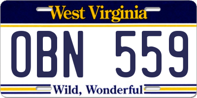 WV license plate OBN559