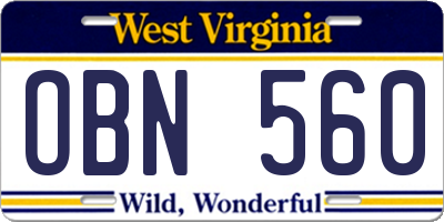 WV license plate OBN560