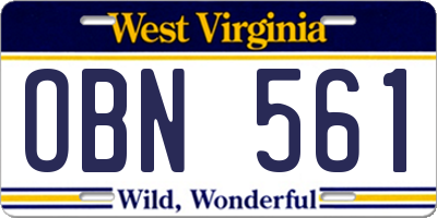 WV license plate OBN561
