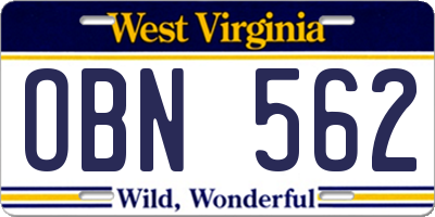 WV license plate OBN562