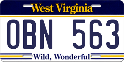 WV license plate OBN563