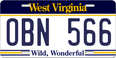WV license plate OBN566