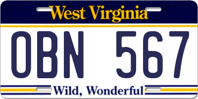 WV license plate OBN567