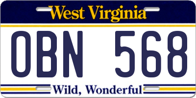 WV license plate OBN568
