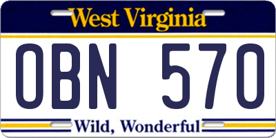 WV license plate OBN570