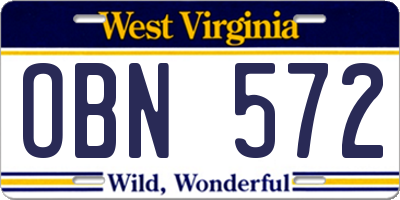 WV license plate OBN572