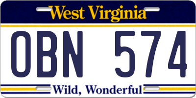 WV license plate OBN574