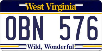 WV license plate OBN576