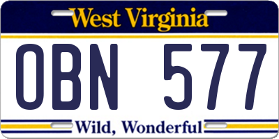 WV license plate OBN577